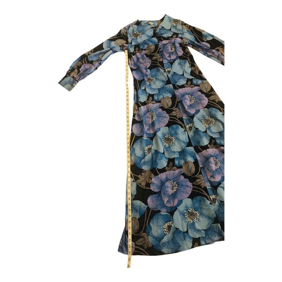 Vintage Long Floral Dress St. Michael Made In Britain 1960s Blue Purple Flowers - Picture 12 of 16